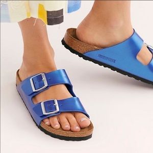 Birkenstock Arizona Electric Blue Metallic Sandals NWT Size 36